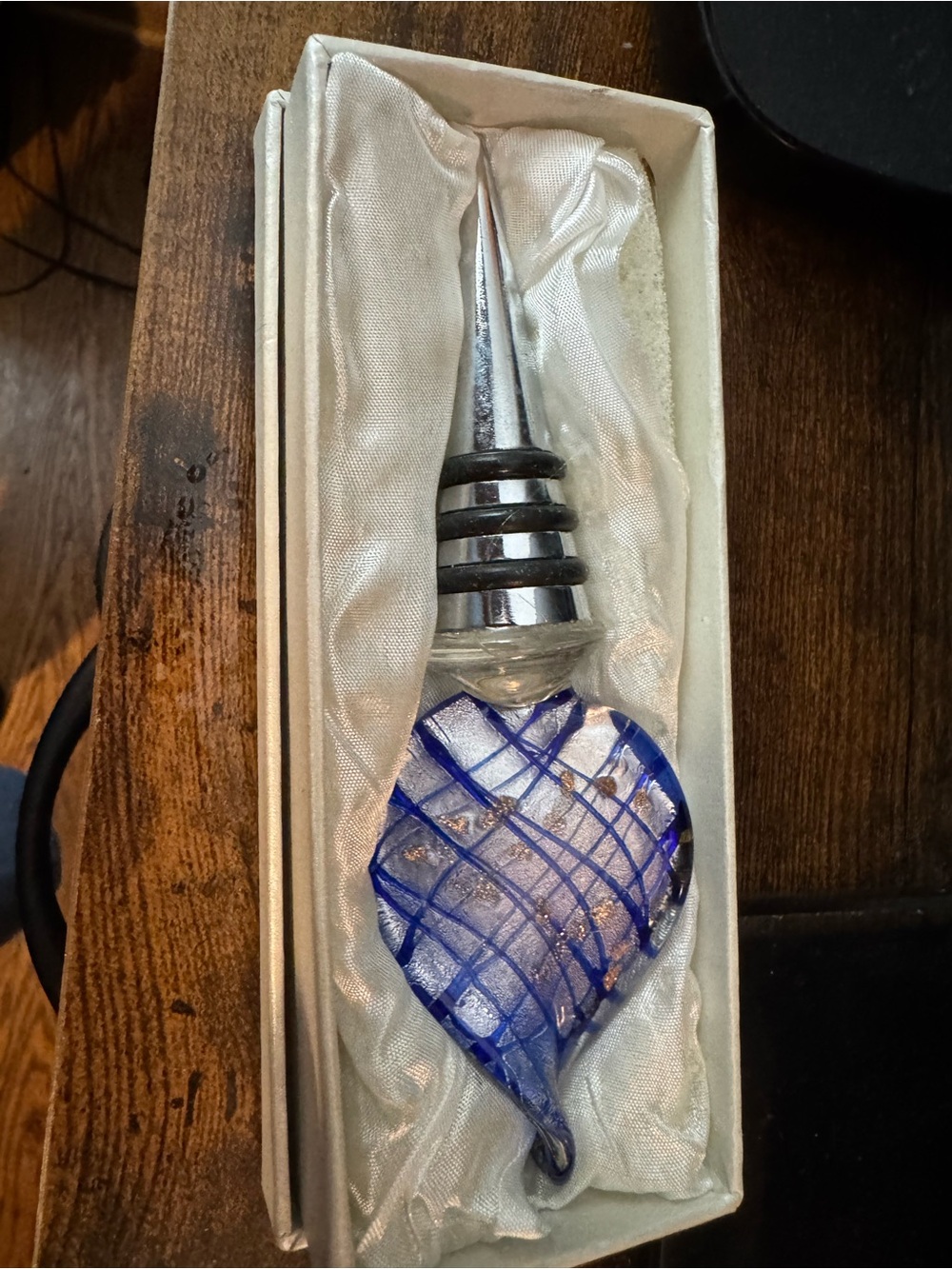 Murano Blue and Clear Glass Heart Bottle Stopper